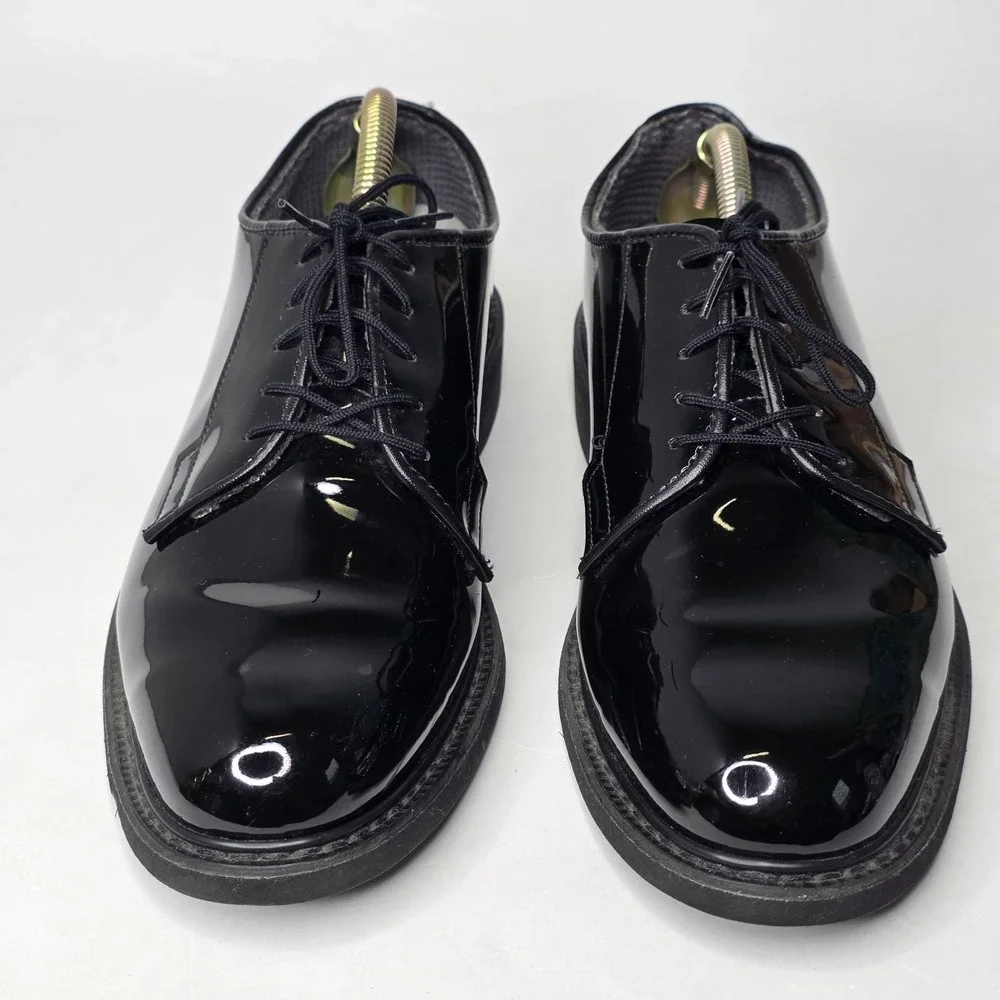 Bates Black Synthetic Patent Look Oxford Dress Shoes Military High Gloss 7.5 D